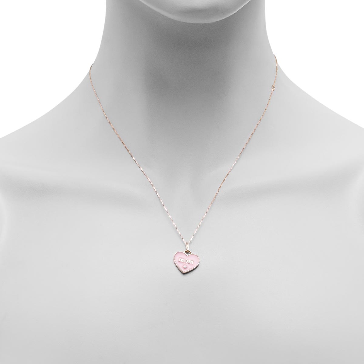 Mom Pink Enamel Heart Pendant with Diamonds in 10kt Yellow Gold (.03ct tw)