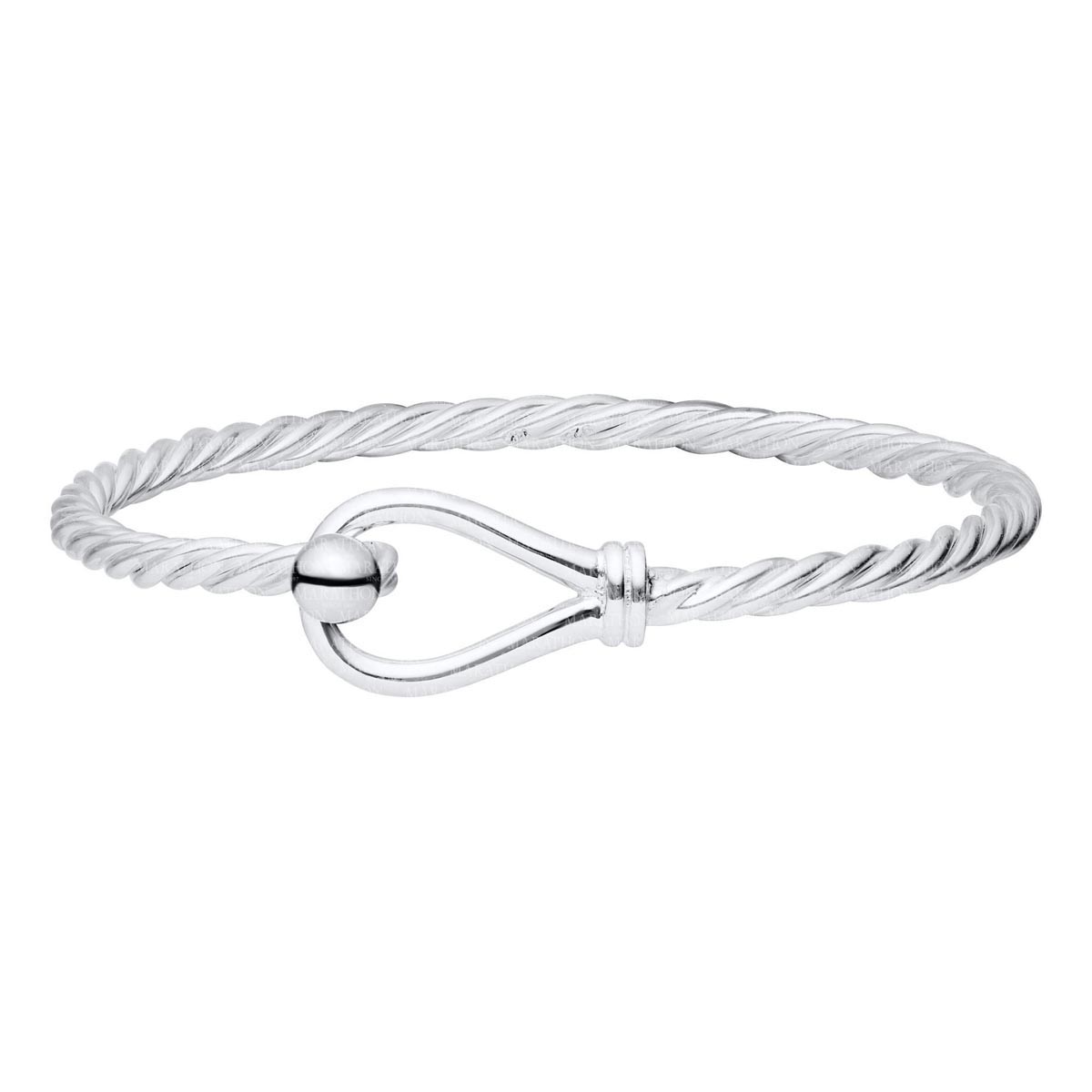 Fish Hook Twist Bangle Bracelet in Sterling Silver