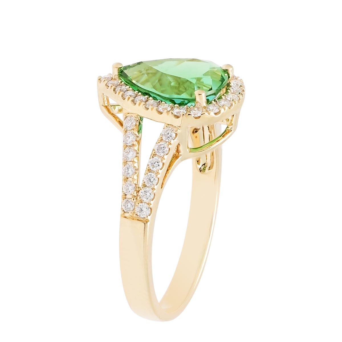 Pear Shape Green Tourmaline Ring in 14kt Yellow Gold with Diamonds (1/3ct tw)