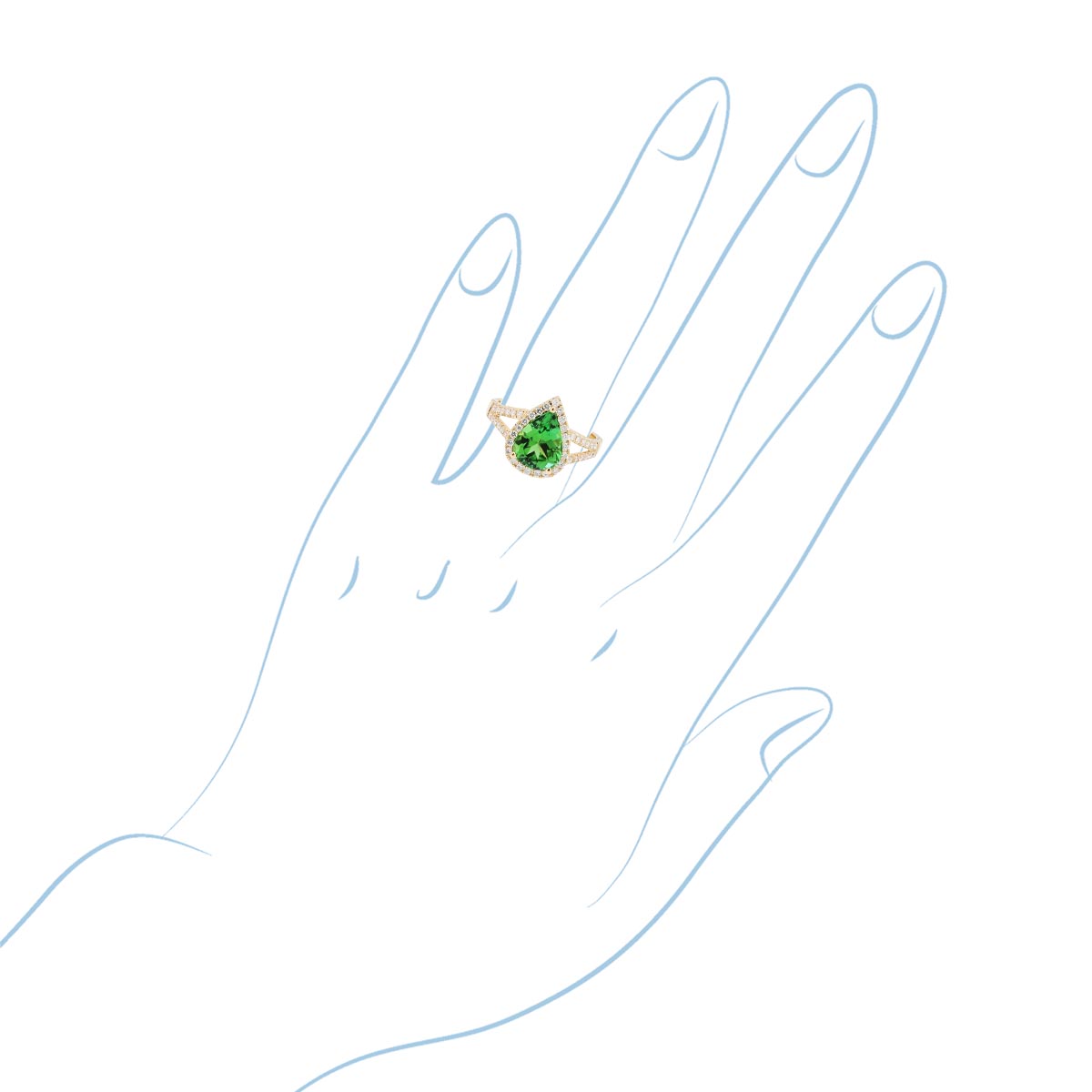 Pear Shape Green Tourmaline Ring in 14kt Yellow Gold with Diamonds (1/3ct tw)