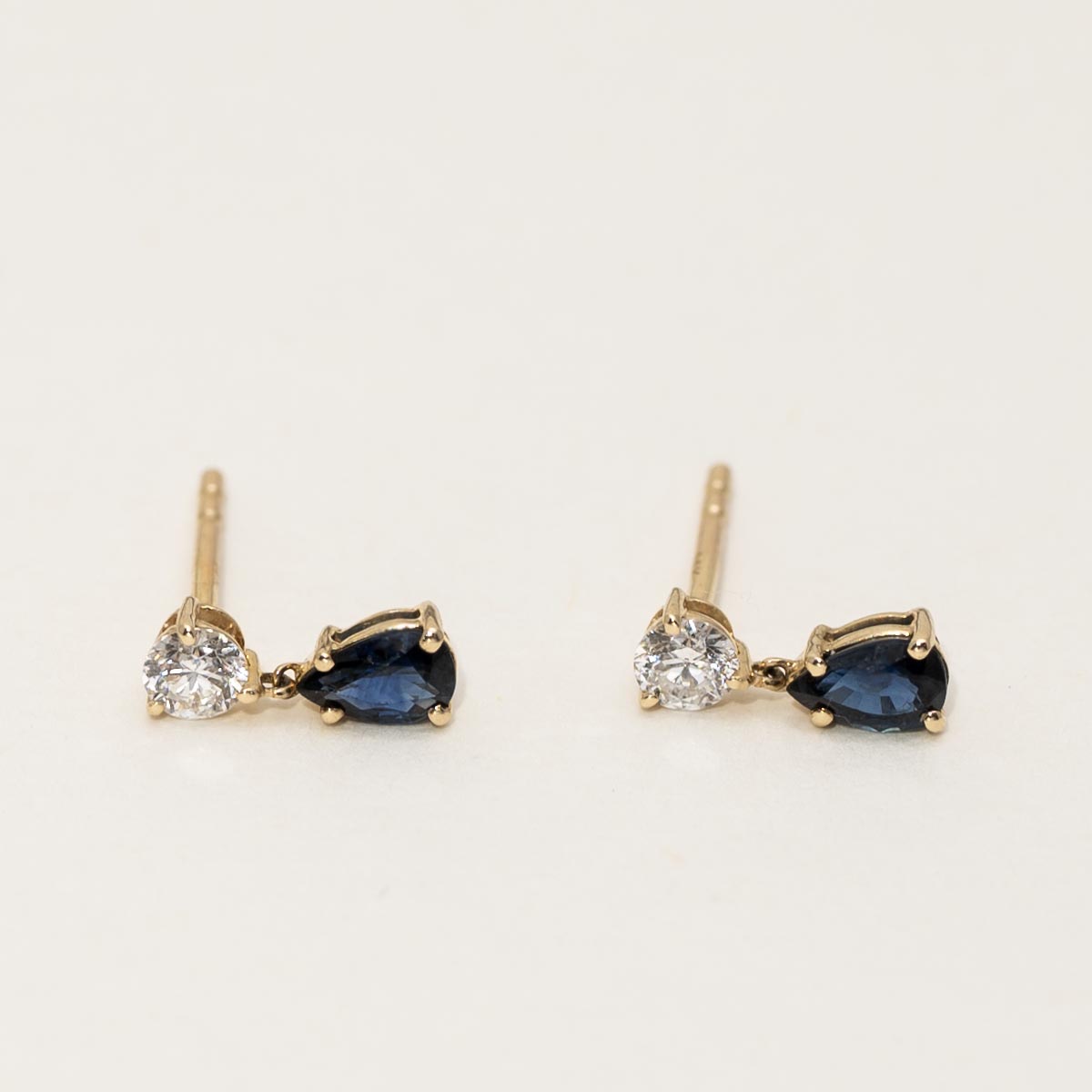 Pear Shape Sapphire Drop Earrings in 14kt Yellow Gold with Diamonds (1/5ct tw)