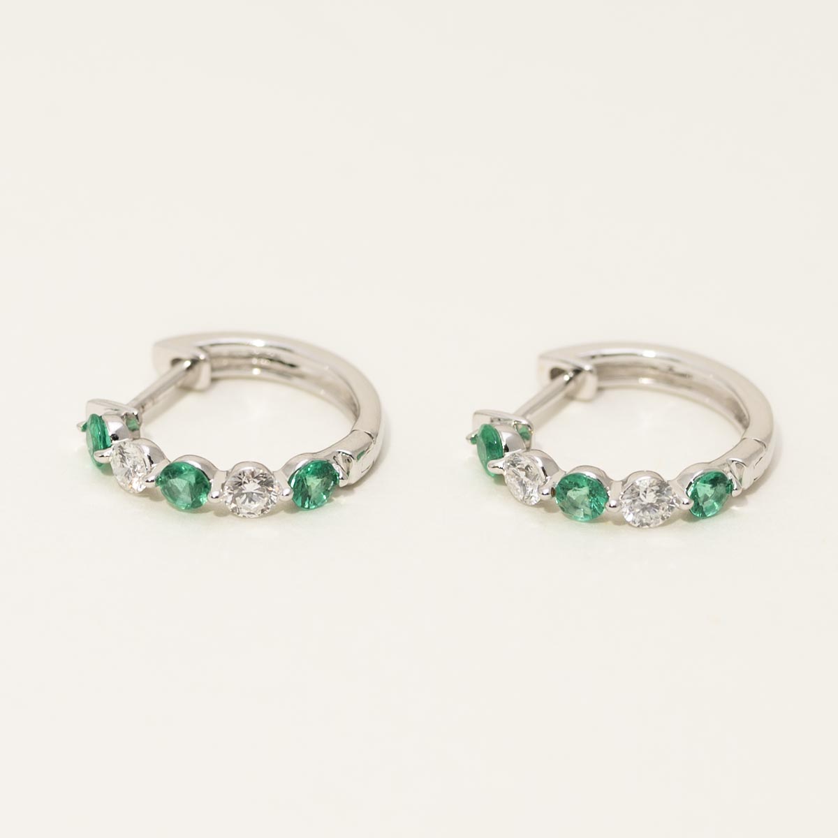 Emerald Hoop Earrings in 14kt White Gold with Diamonds (1/3ct tw)