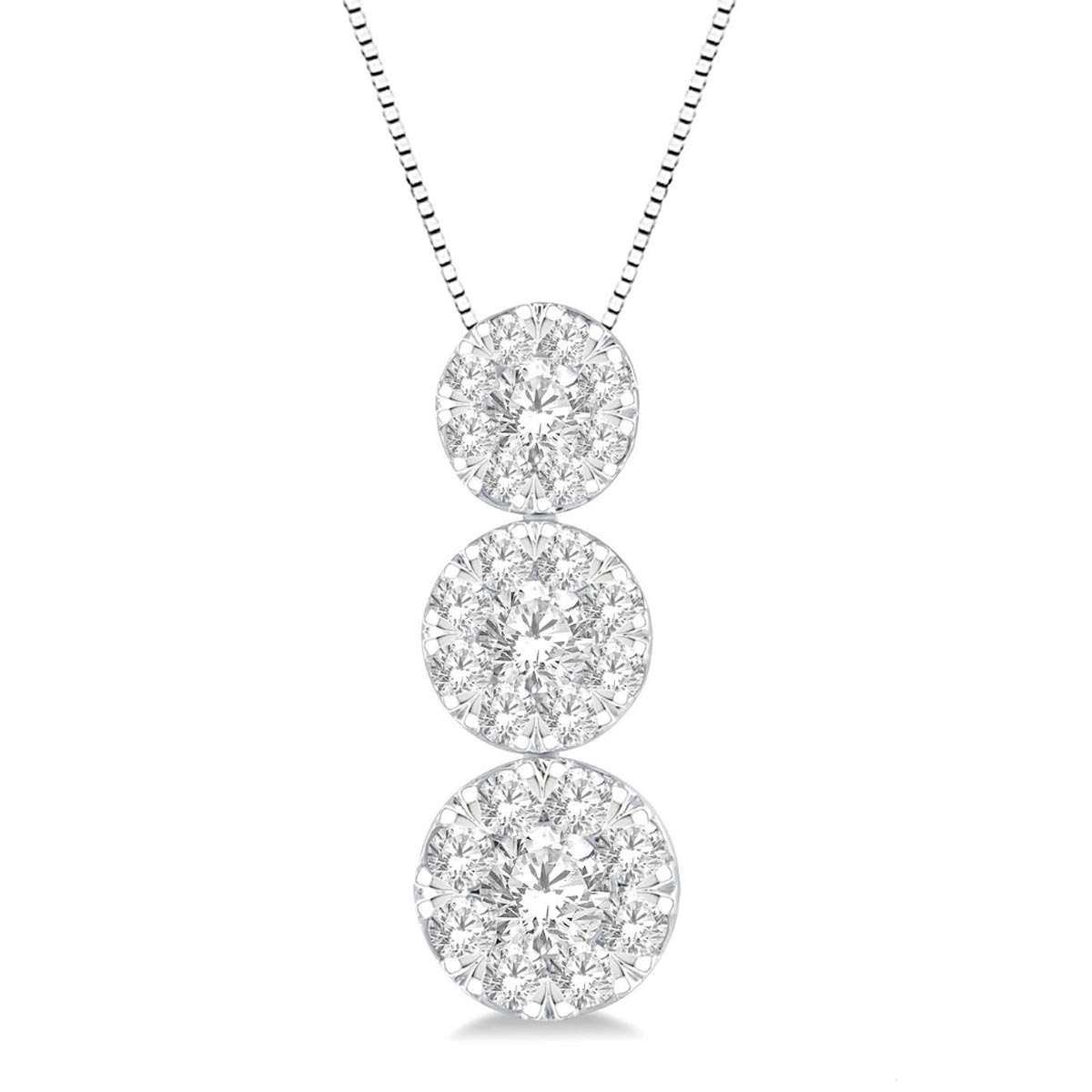 Lovebright Diamond Three Stone Necklace in 14kt White Gold (1/4ct tw)
