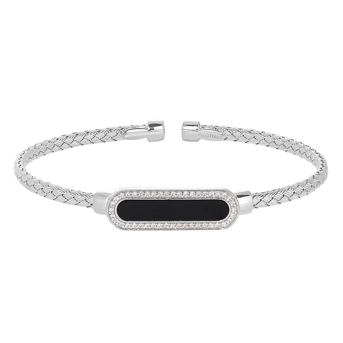 Bella Cavo Black Onyx and Cubic Zirconia Cuff Bracelet in Sterling Silver