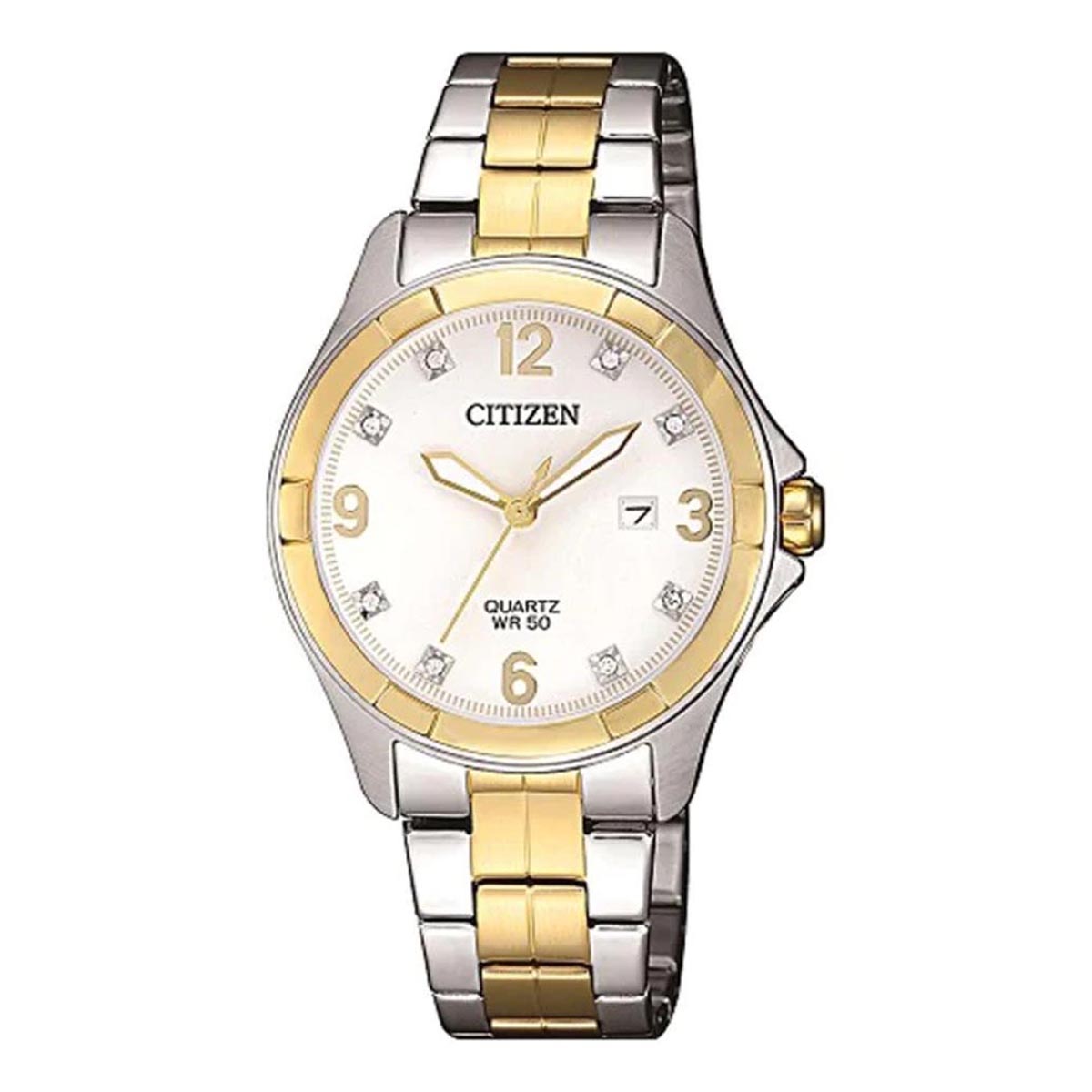 Citizen Ladies Watch with White Dial and Stainless Steel and Yellow Gold Toned Bracelet (quartz movement)