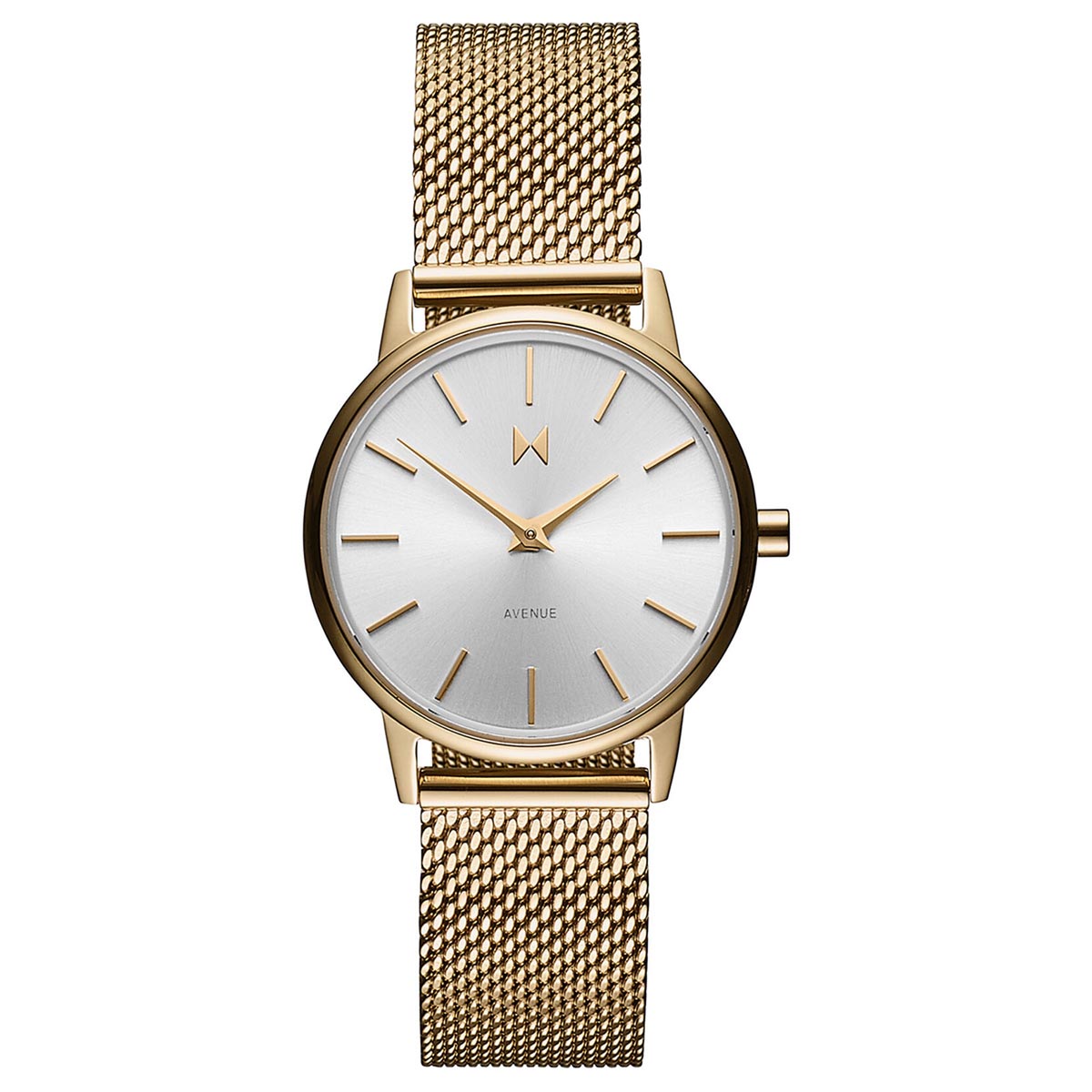 MVMT Avenue Womens Watch with White Dial and Yellow Gold Toned Stainless Steel Mesh Bracelet (quartz movement)