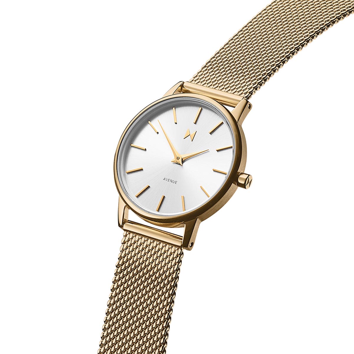 MVMT Avenue Womens Watch with White Dial and Yellow Gold Toned Stainless Steel Mesh Bracelet (quartz movement)
