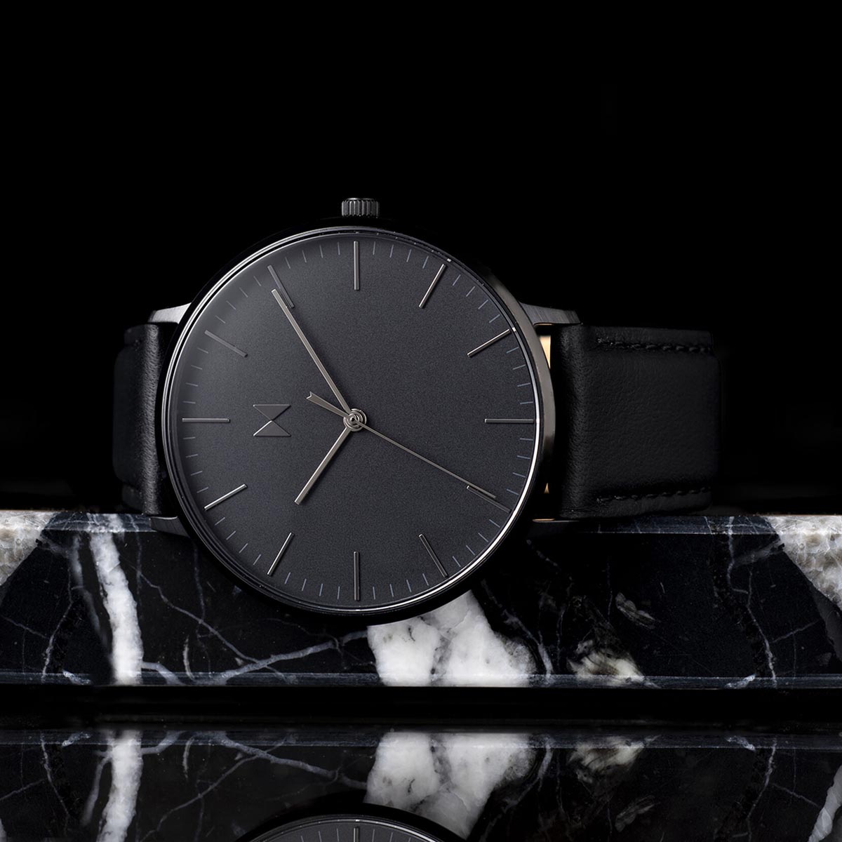 MVMT Legacy Slim Mens Watch with Black Dial and Black Leather Strap (quartz movement)