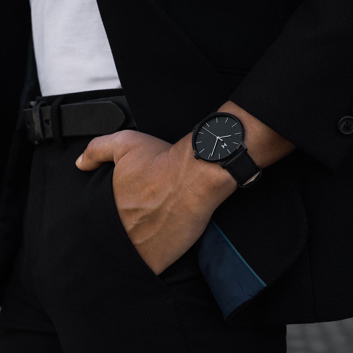 MVMT Legacy Slim Mens Watch with Black Dial and Black Leather Strap (quartz movement)