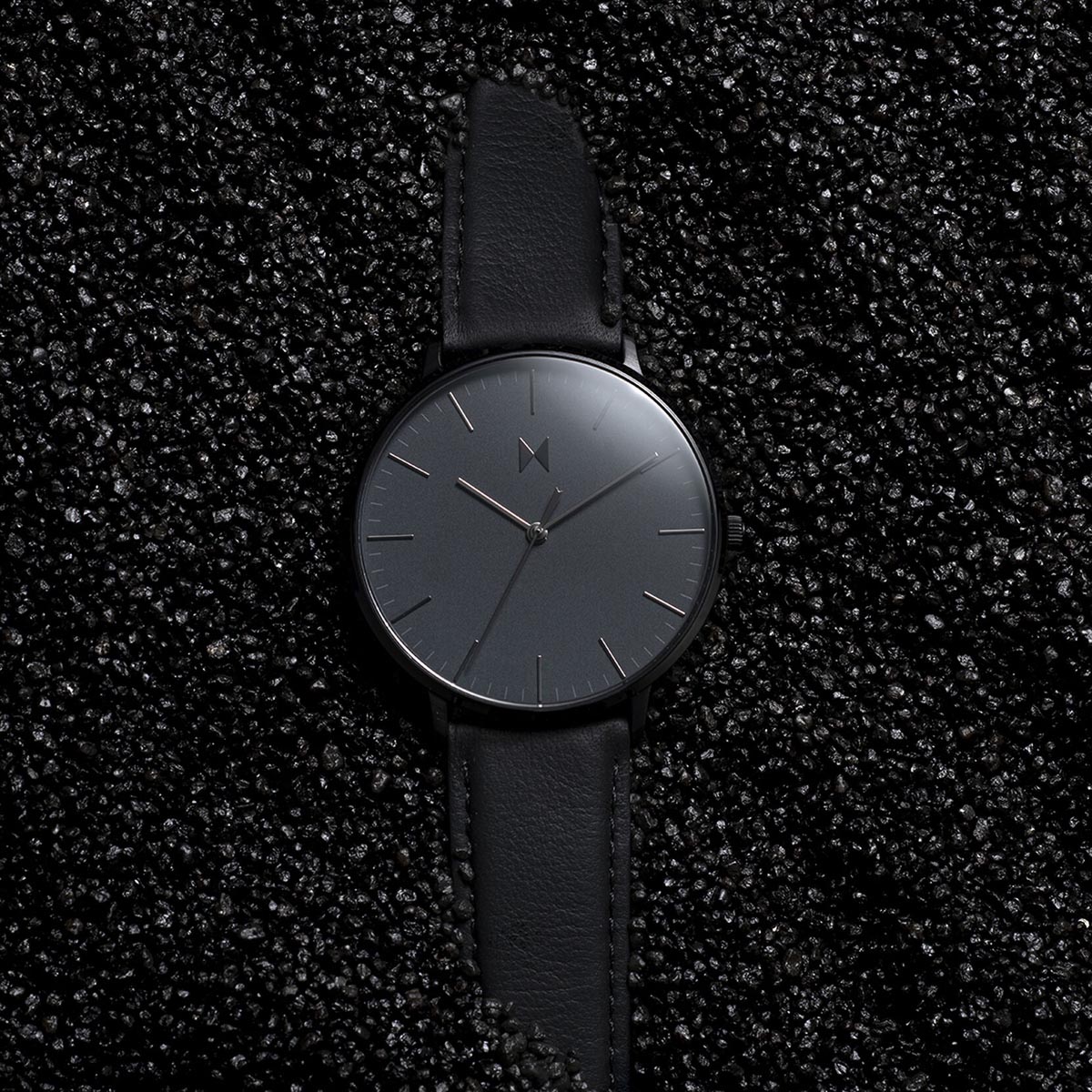 MVMT Legacy Slim Mens Watch with Black Dial and Black Leather Strap (quartz movement)