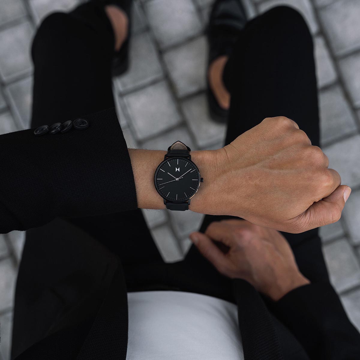 MVMT Legacy Slim Mens Watch with Black Dial and Black Leather Strap (quartz movement)