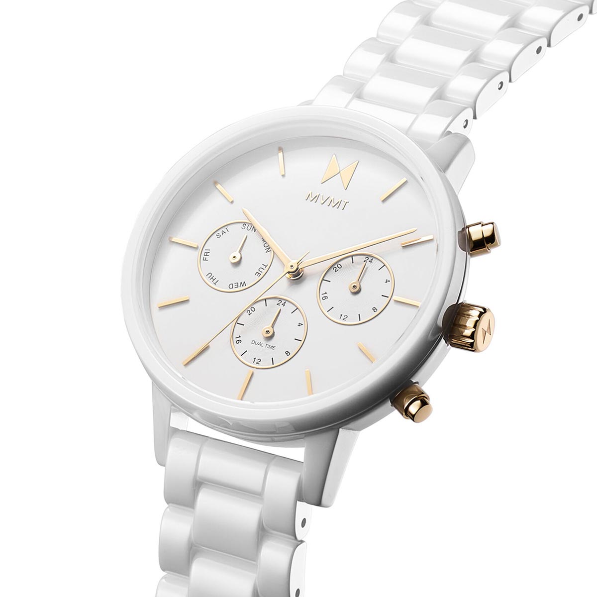 MVMT Nova Womens Watch with White Dial and White Ceramic Bracelet (quartz movement)