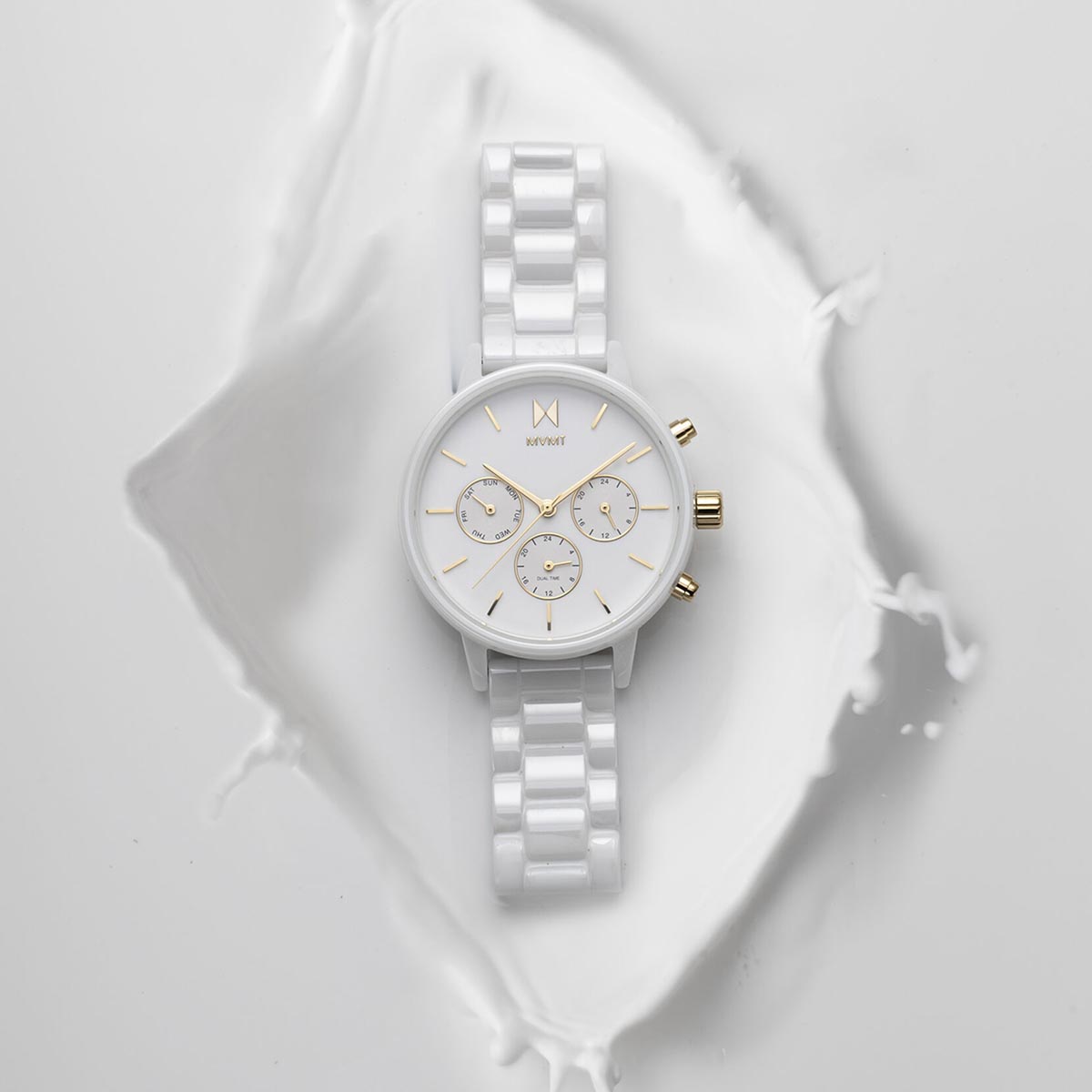 MVMT Nova Womens Watch with White Dial and White Ceramic Bracelet (quartz movement)
