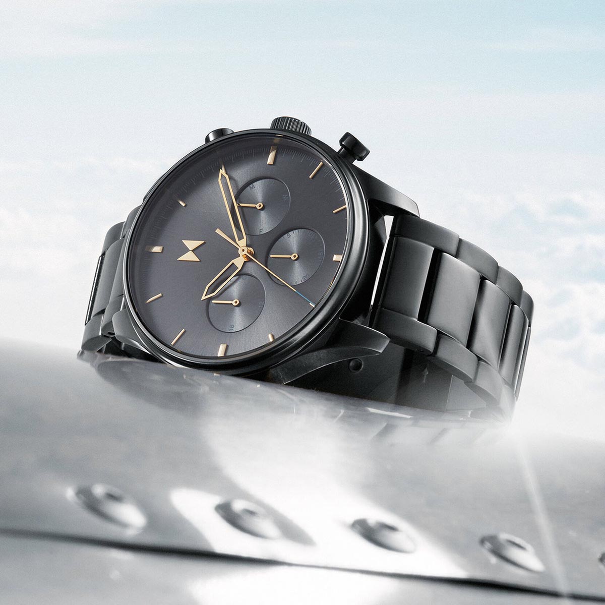 MVMT Airhawk Mens Watch with Gray Dial and Gunmetal Ionic Plated Stainless Steel Bracelet (quartz movement)