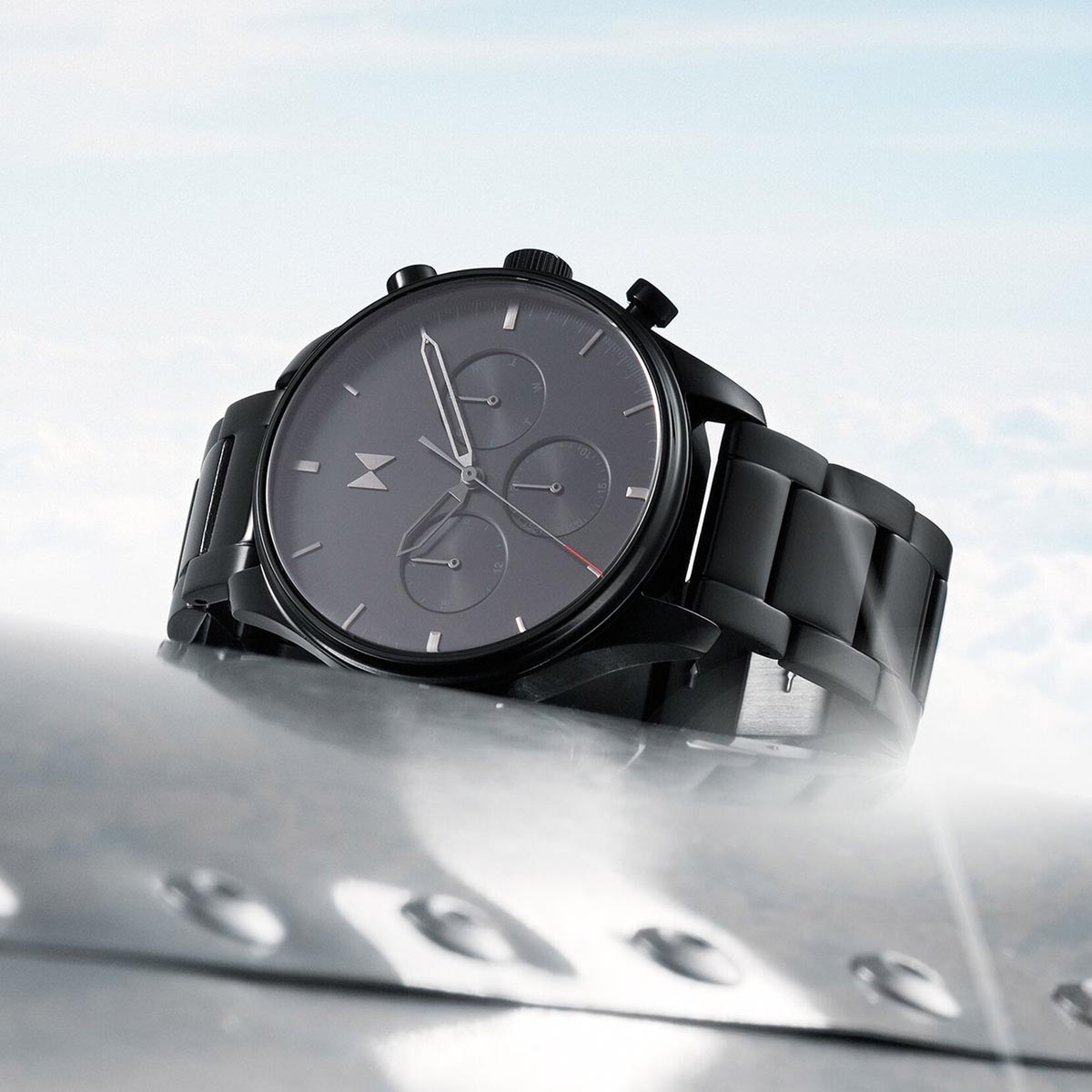 MVMT Airhawk Mens Watch with Black Dial and Black Ionic Plated Stainless Steel Bracelet (quartz movement)