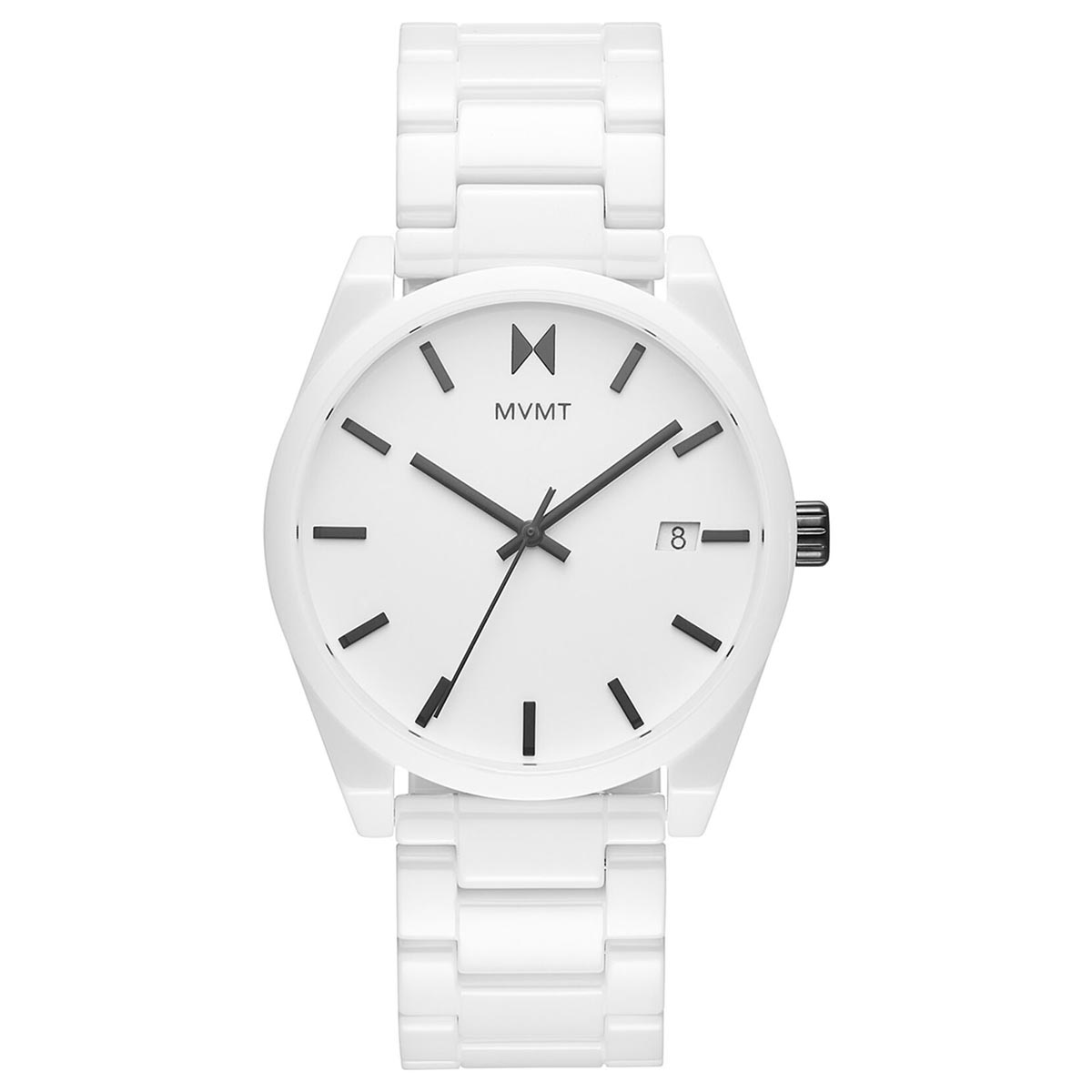 MVMT Element Mens Watch with White Dial and White Ceramic Bracelet (quartz movement)