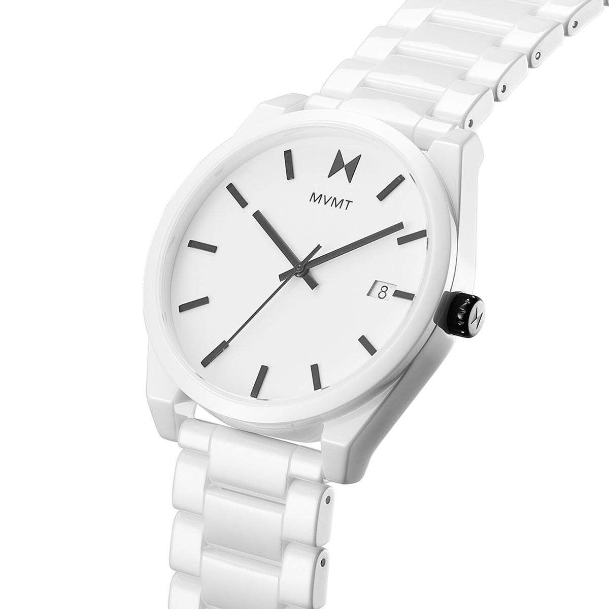 MVMT Element Mens Watch with White Dial and White Ceramic Bracelet (quartz movement)