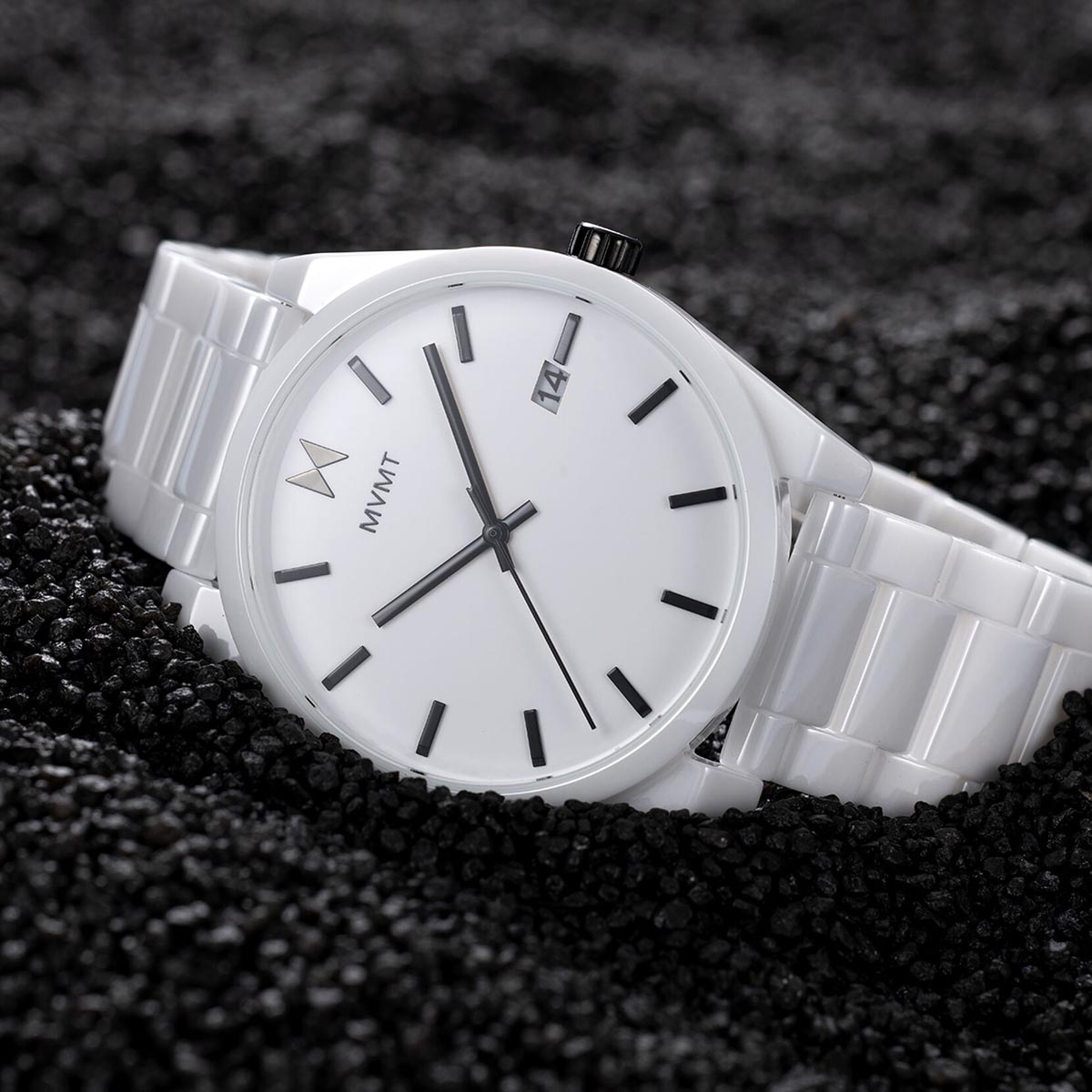 MVMT Element Mens Watch with White Dial and White Ceramic Bracelet (quartz movement)
