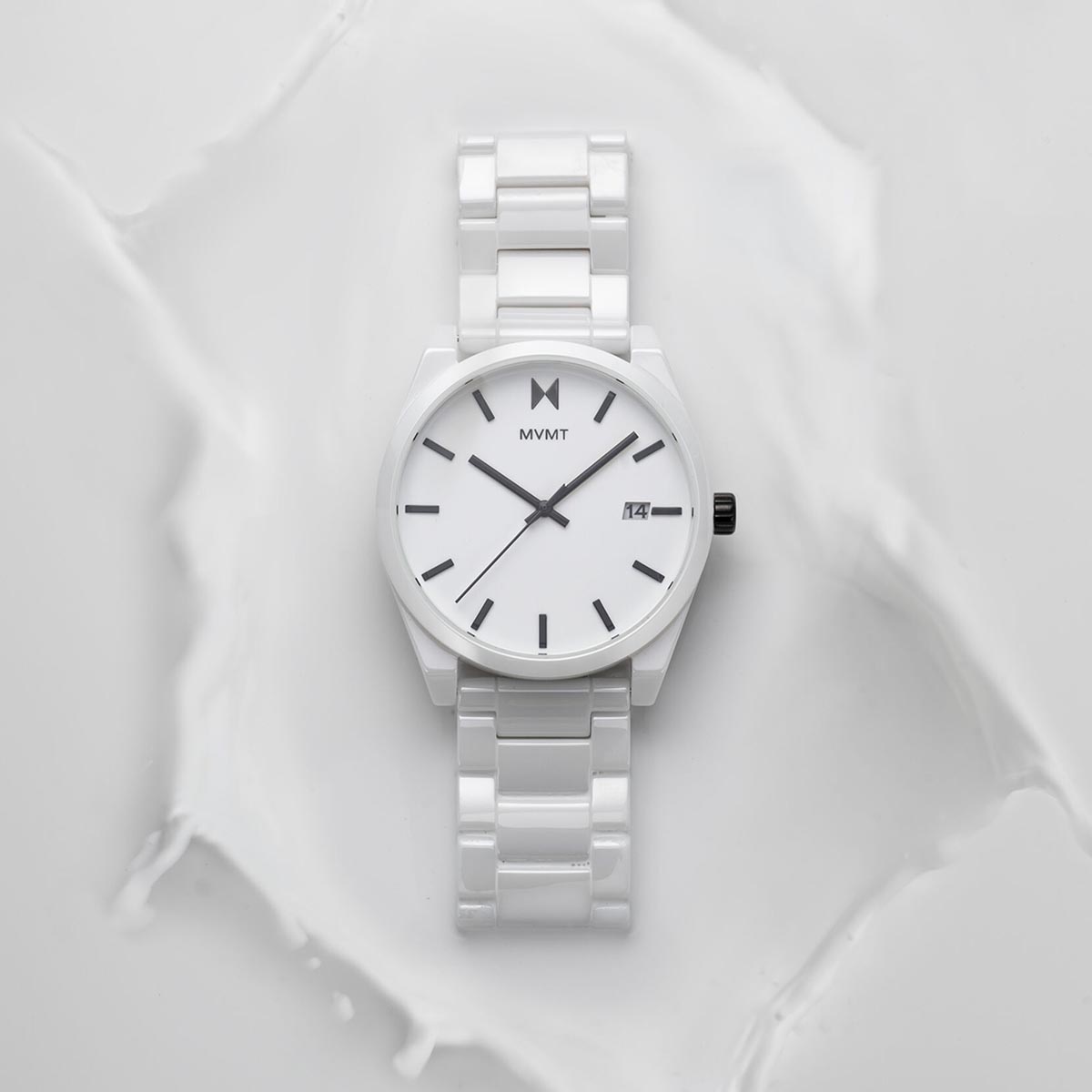 MVMT Element Mens Watch with White Dial and White Ceramic Bracelet (quartz movement)
