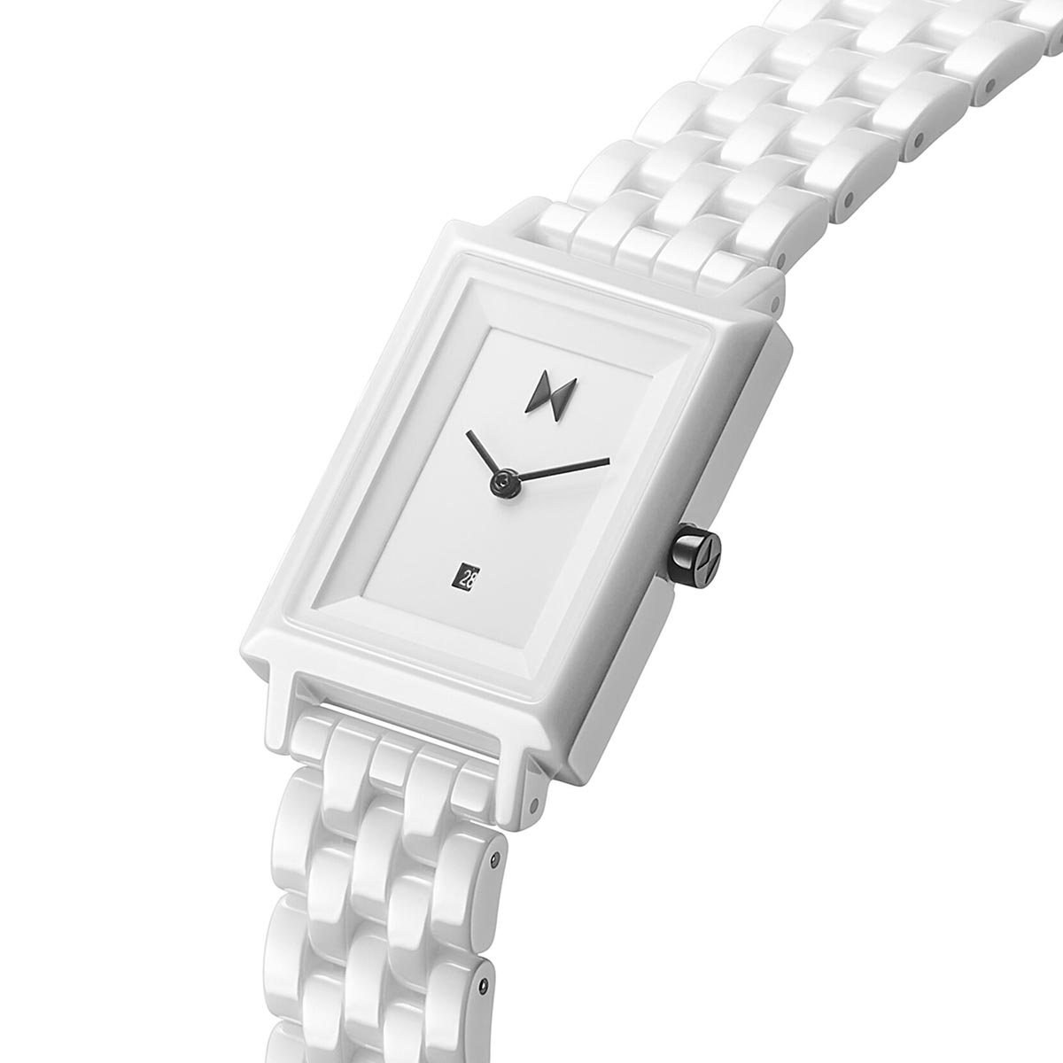 MVMT Signature Square Womens Watch with White Dial and White Ceramic Bracelet (quartz movement)