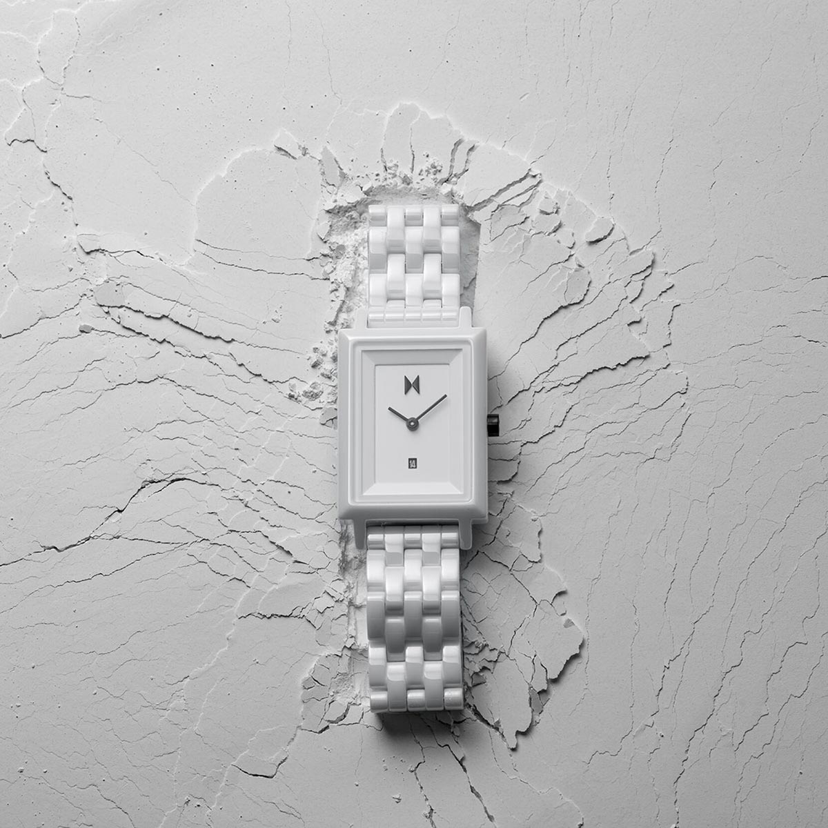 MVMT Signature Square Womens Watch with White Dial and White Ceramic Bracelet (quartz movement)