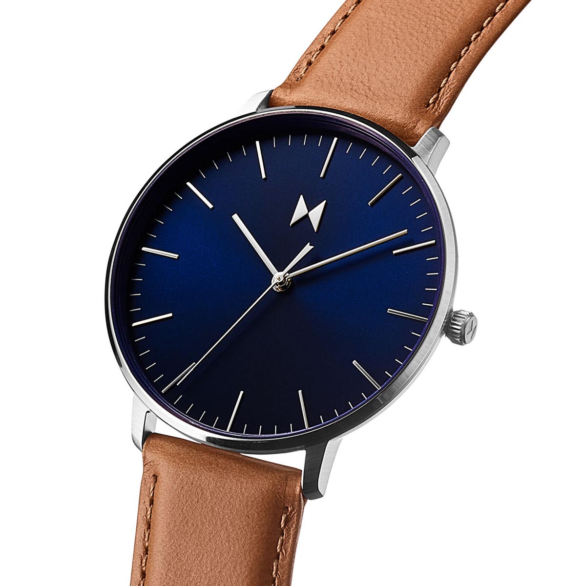 MVMT Legacy Slim Mens Watch with Blue Dial and Brown Leather Strap (quartz movement)
