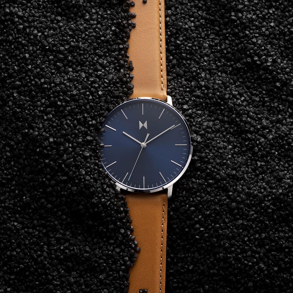 MVMT Legacy Slim Mens Watch with Blue Dial and Brown Leather Strap (quartz movement)