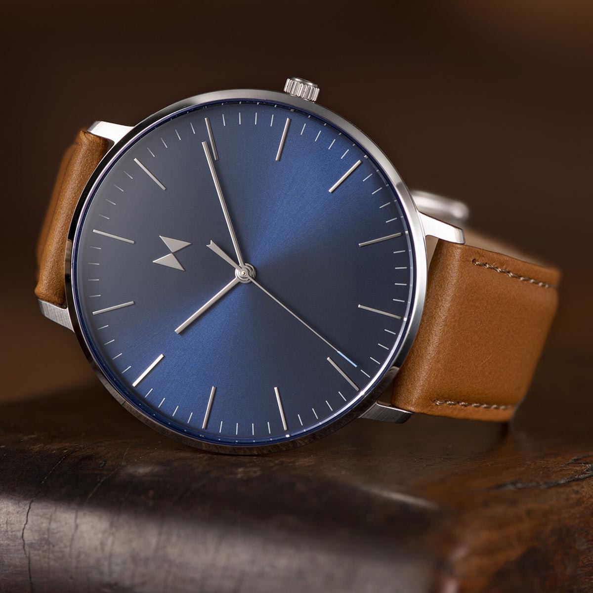 MVMT Legacy Slim Mens Watch with Blue Dial and Brown Leather Strap (quartz movement)