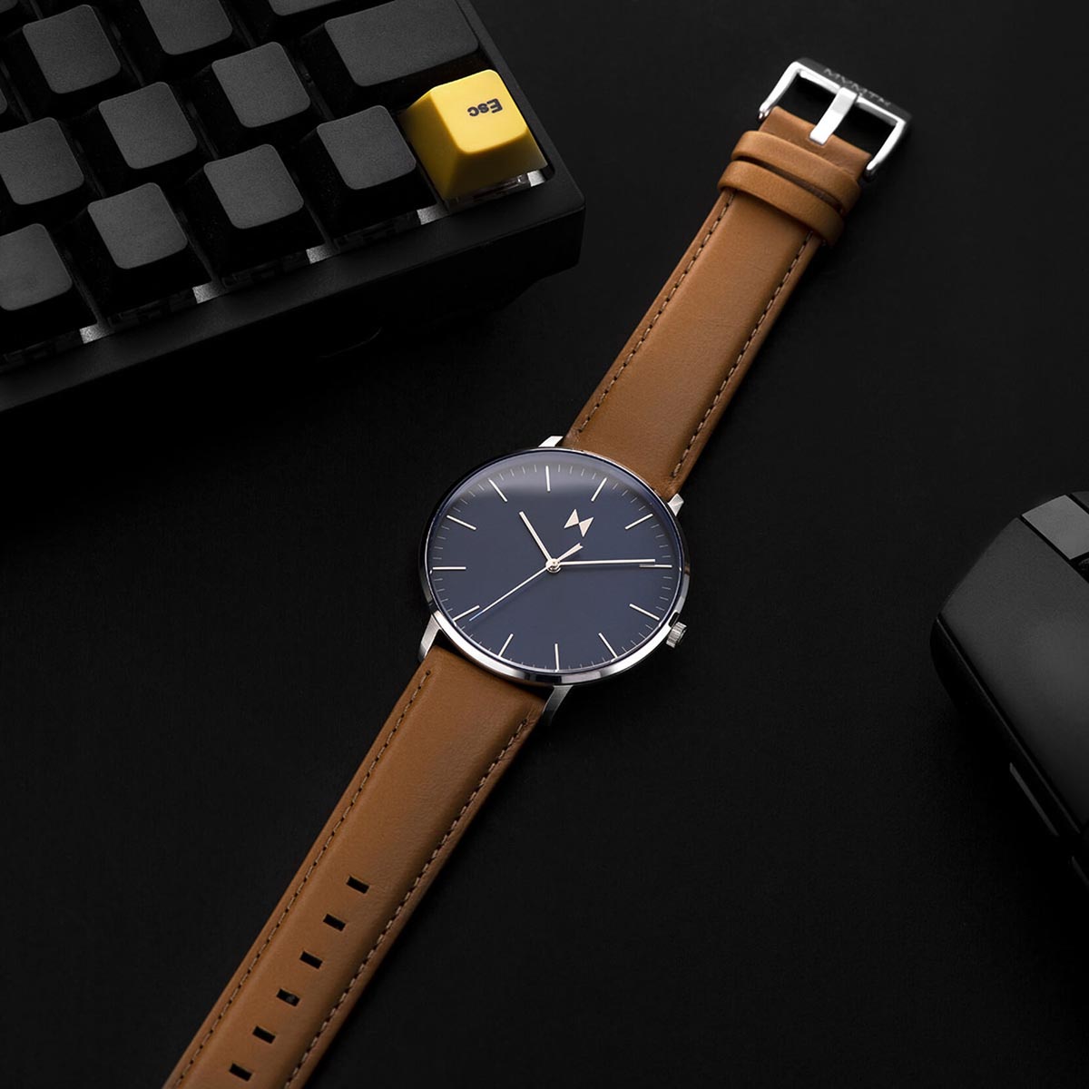 MVMT Legacy Slim Mens Watch with Blue Dial and Brown Leather Strap (quartz movement)
