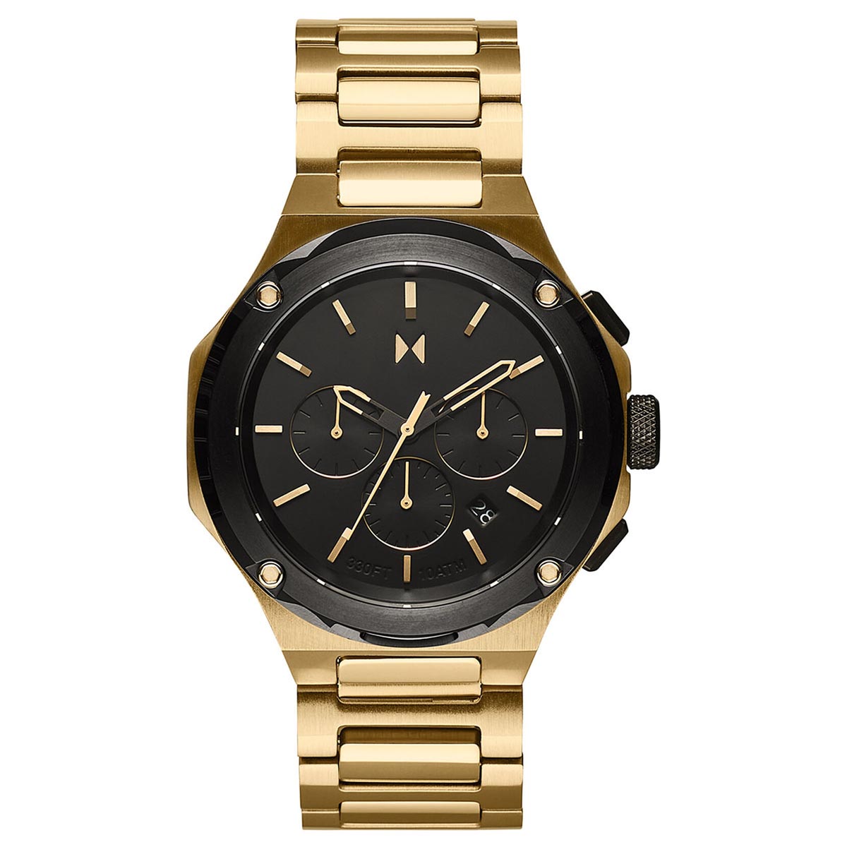 MVMT Raptor Mens Chronograph Watch with Black Dial and Gold Toned Stainless Steel Bracelet (quartz movement)