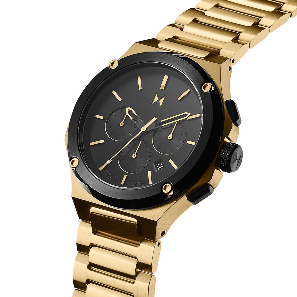 MVMT Raptor Mens Chronograph Watch with Black Dial and Gold Toned Stainless Steel Bracelet (quartz movement)
