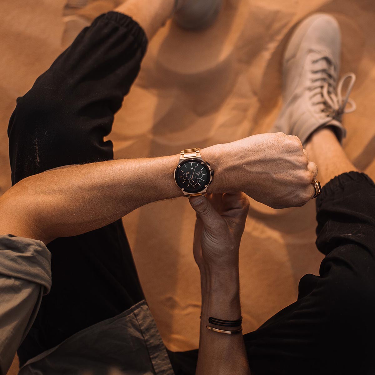 MVMT Raptor Mens Chronograph Watch with Black Dial and Gold Toned Stainless Steel Bracelet (quartz movement)