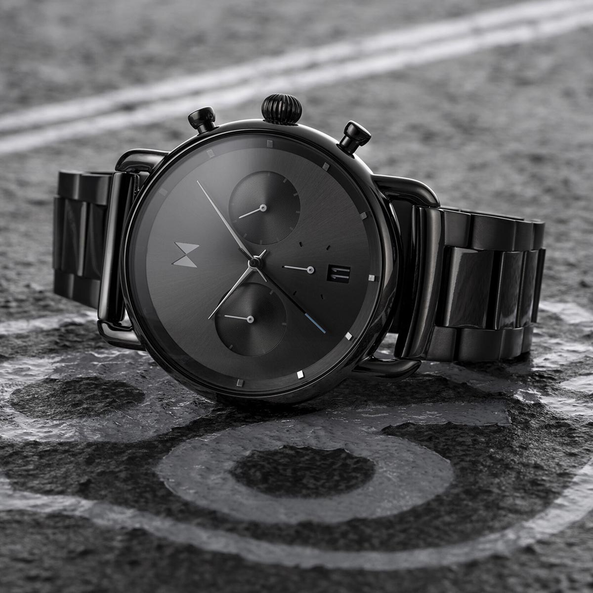 MVMT Blacktop II Mens Chronograph Watch with Gray Dial and Gray Ion Plated Stainless Steel Bracelet (quartz movement)