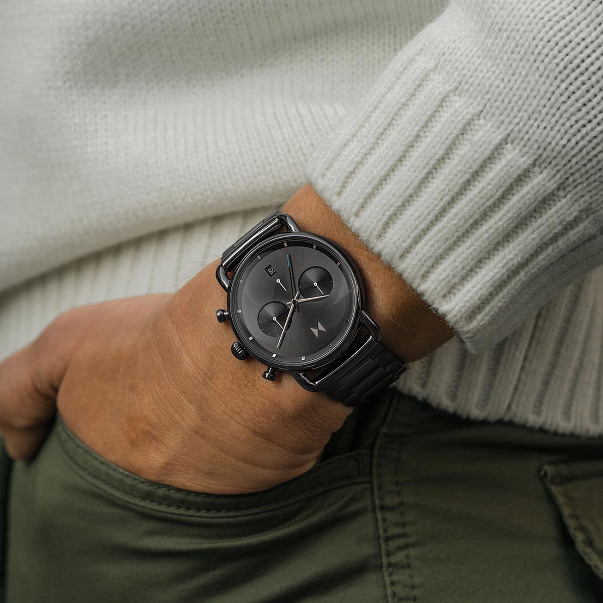MVMT Blacktop II Mens Chronograph Watch with Gray Dial and Gray Ion Plated Stainless Steel Bracelet (quartz movement)