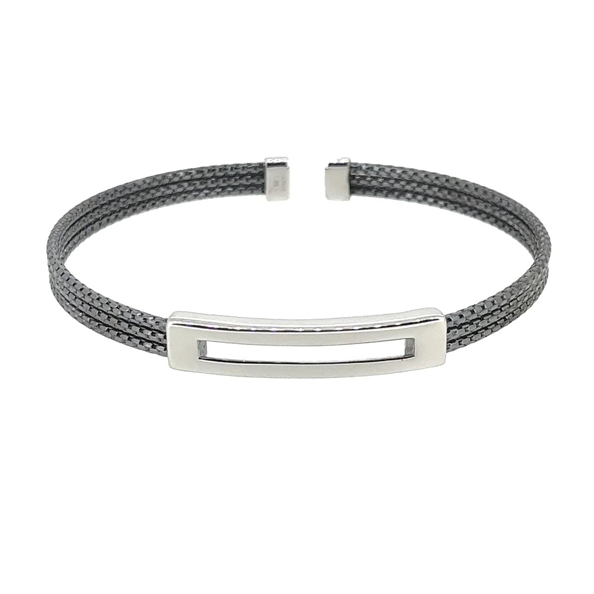 Mens Cuff Bracelet in Sterling Silver and Black Rhodium