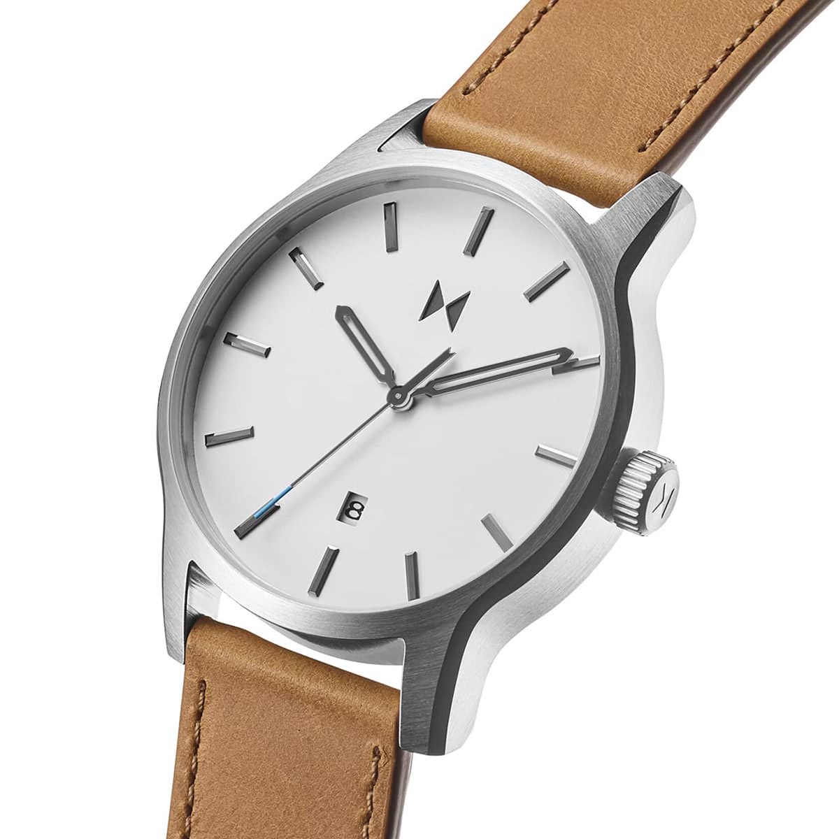 MVMT Classic II Mens Watch with White Dial and Tan Leather Strap (quartz movement)