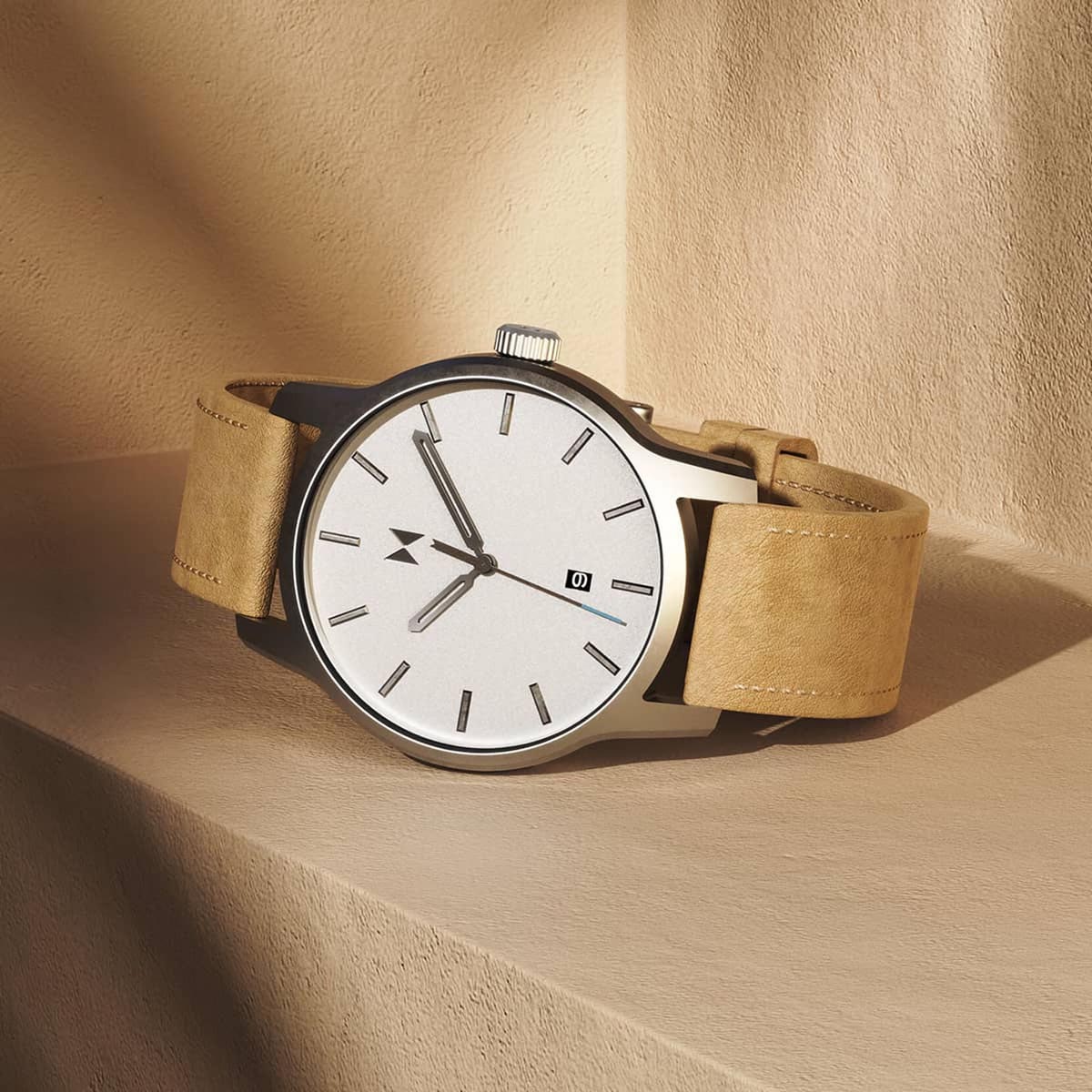 MVMT Classic II Mens Watch with White Dial and Tan Leather Strap (quartz movement)