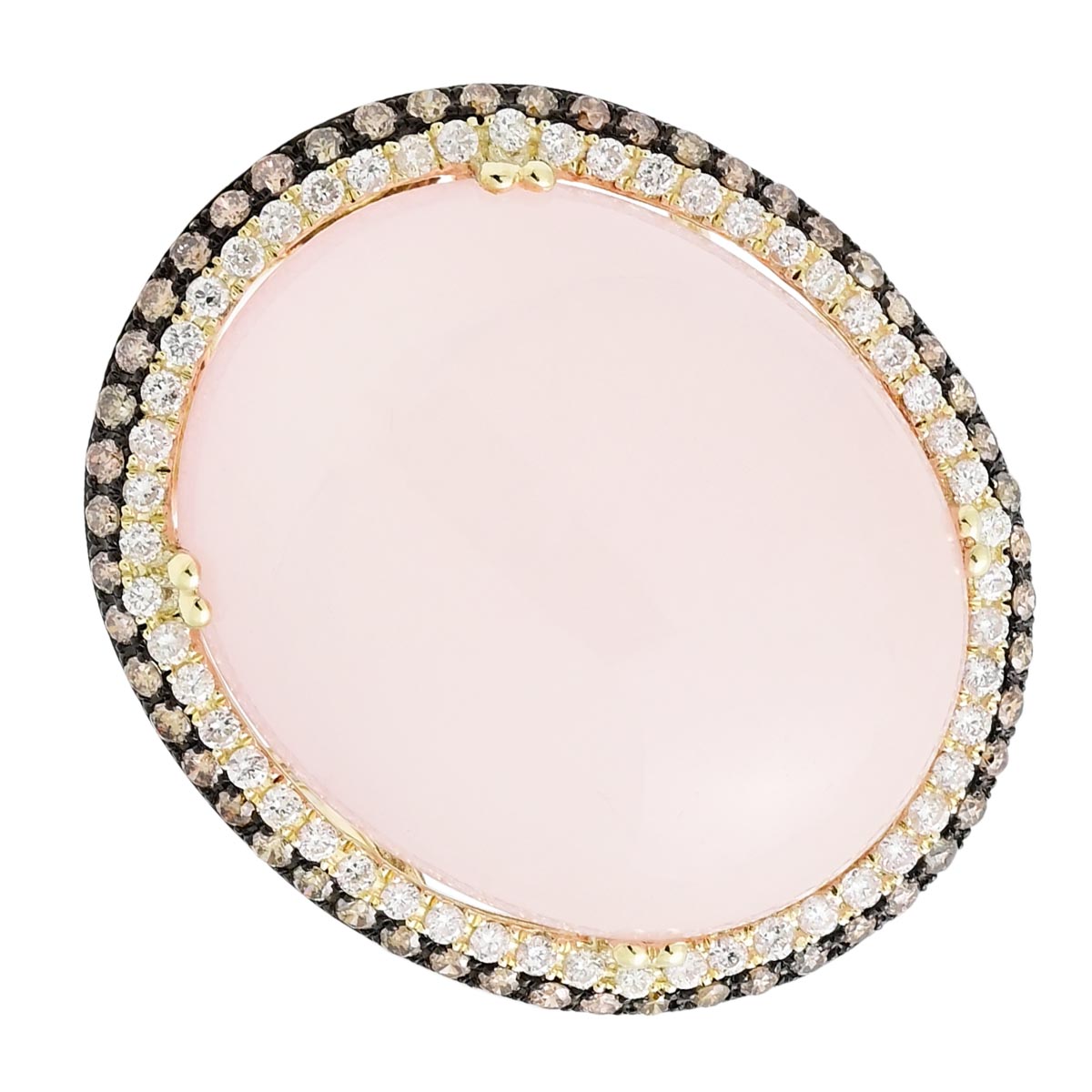 Dabakarov Cabochon Rose Quartz Ring in 14kt Yellow Gold with Champagne and White Diamonds (1ct tw)