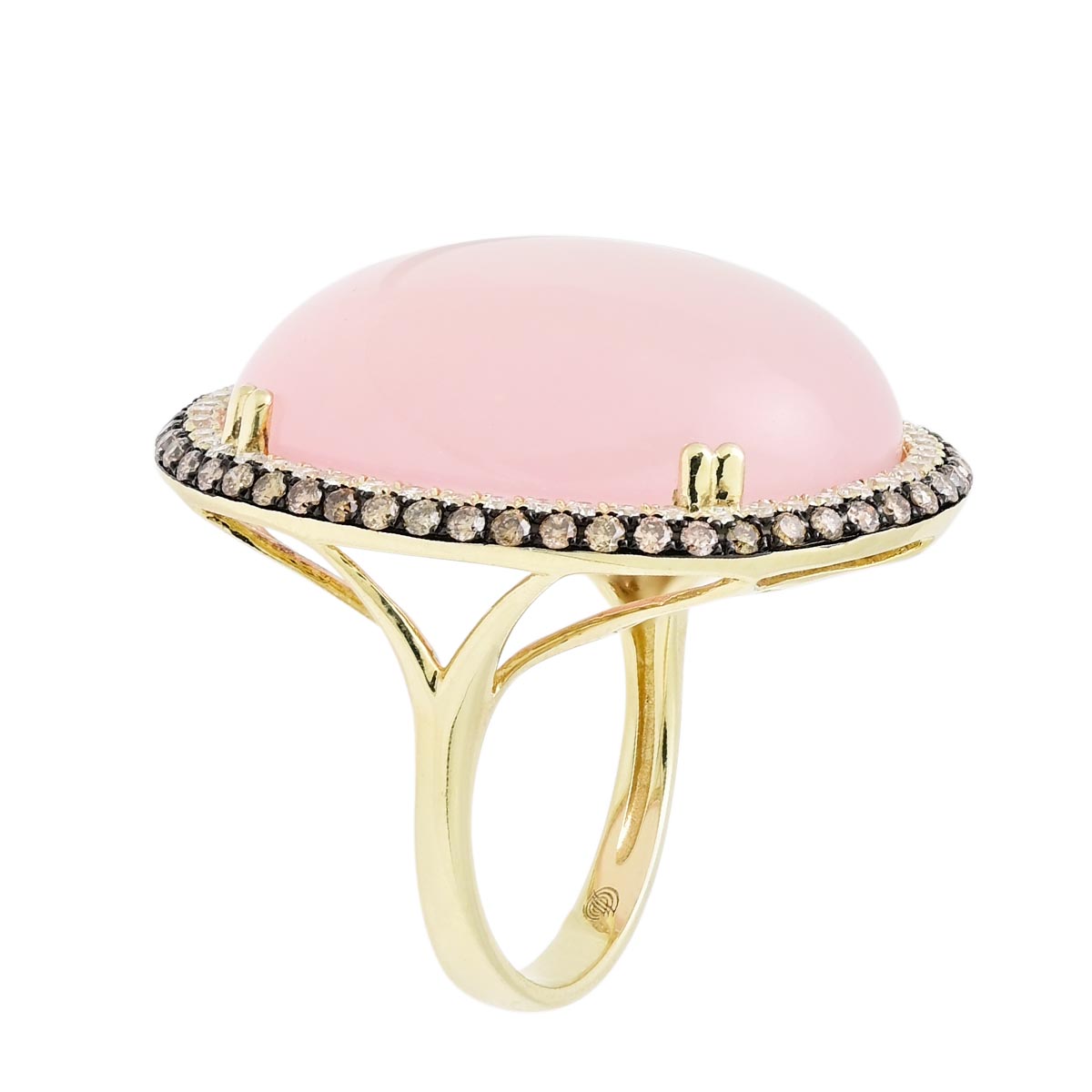 Dabakarov Cabochon Rose Quartz Ring in 14kt Yellow Gold with Champagne and White Diamonds (1ct tw)