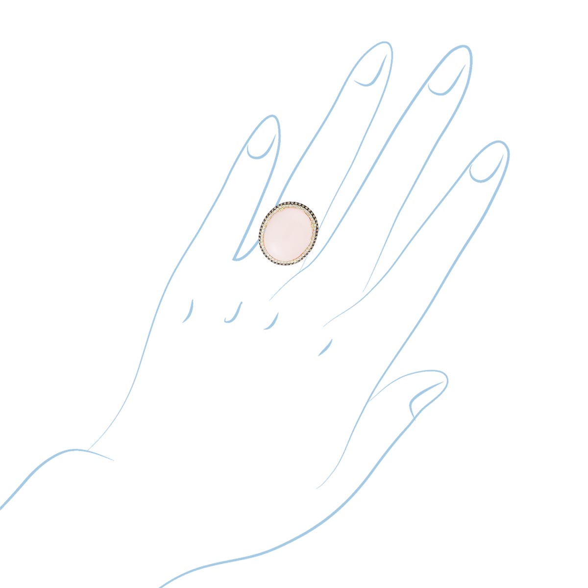 Dabakarov Cabochon Rose Quartz Ring in 14kt Yellow Gold with Champagne and White Diamonds (1ct tw)