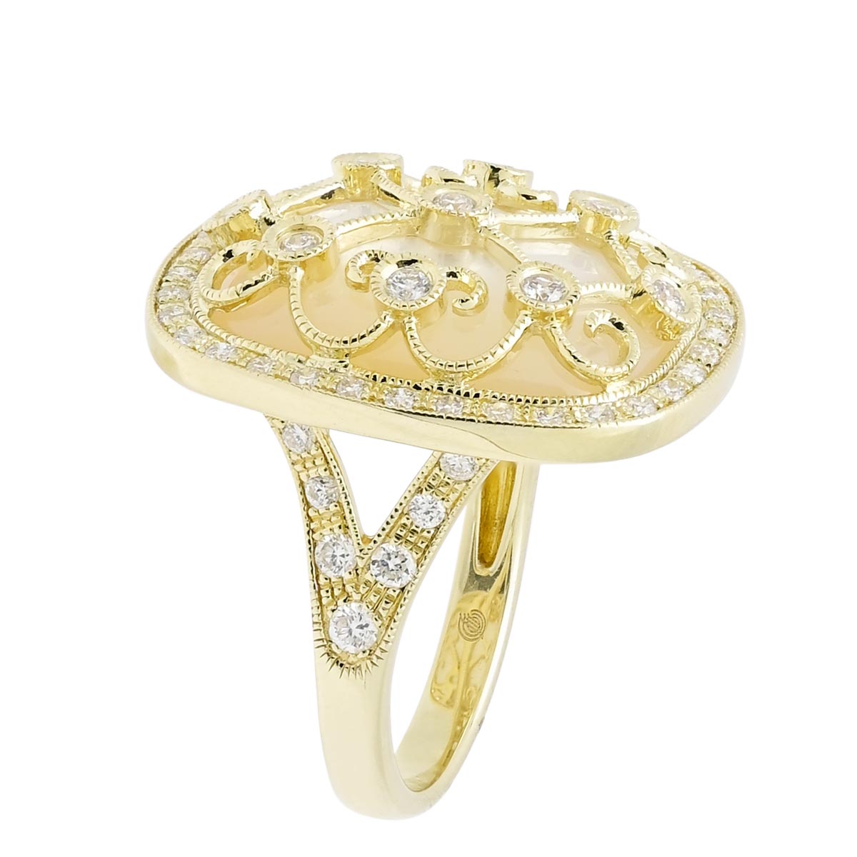 Dabakarov Mother of Pearl Ring in 14kt Yellow Gold with Diamonds (5/8ct tw)