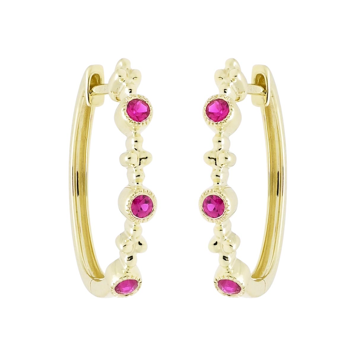 Dabakarov Ruby Hoop Earrings in 14kt Yellow Gold