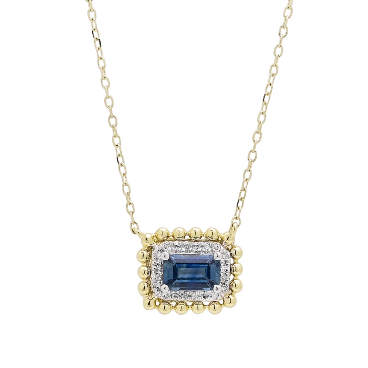 Dabakarov Emerald Cut Sapphire Necklace in 14kt Yellow Gold with Diamonds (1/20ct tw)