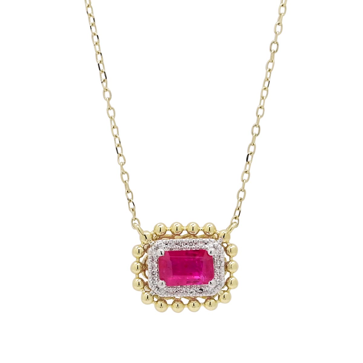Dabakarov Emerald Cut Ruby Necklace in 14kt Yellow Gold with Diamonds (1/20ct tw)