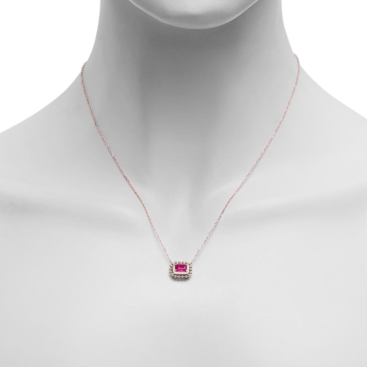Dabakarov Emerald Cut Ruby Necklace in 14kt Yellow Gold with Diamonds (1/20ct tw)