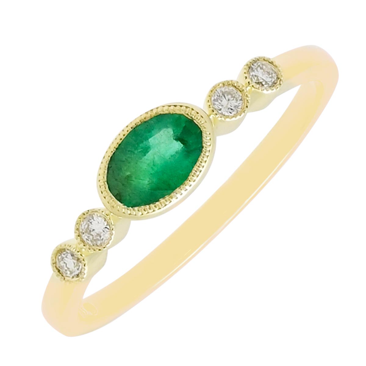 Dabakarov Oval Emerald Bezel Ring in 14kt Yellow Gold with Diamonds (1/10ct tw)