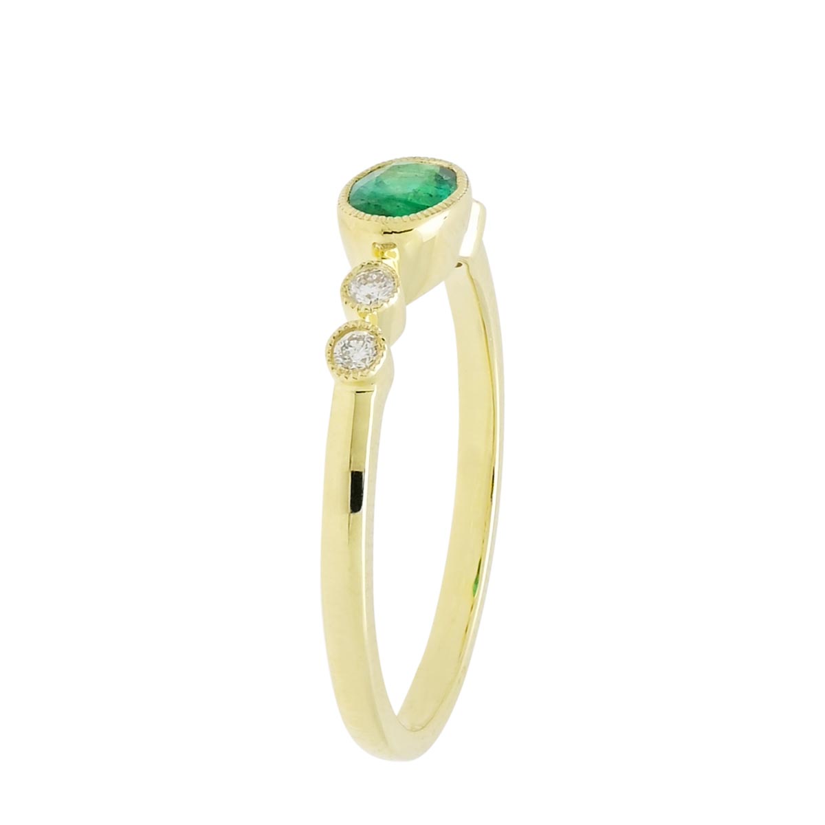Dabakarov Oval Emerald Bezel Ring in 14kt Yellow Gold with Diamonds (1/10ct tw)