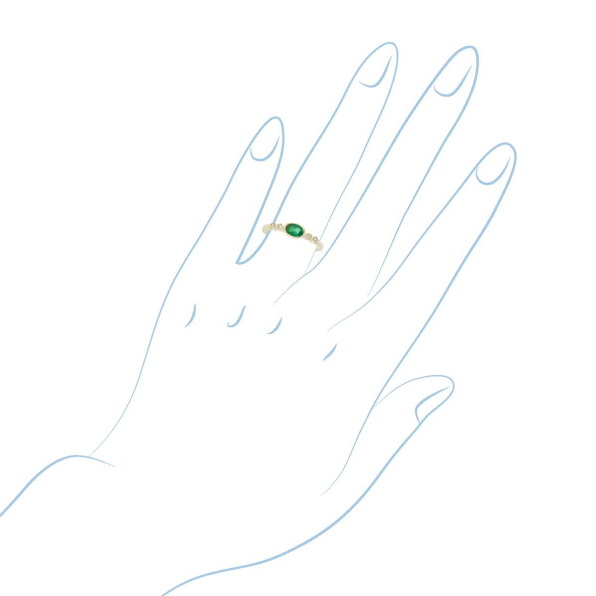Dabakarov Oval Emerald Bezel Ring in 14kt Yellow Gold with Diamonds (1/10ct tw)