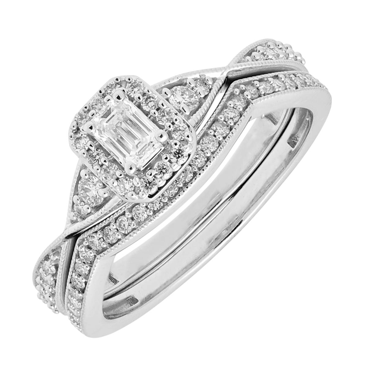 Emerald Cut Diamond Bridal Set in 14kt White Gold (1/2ct tw)