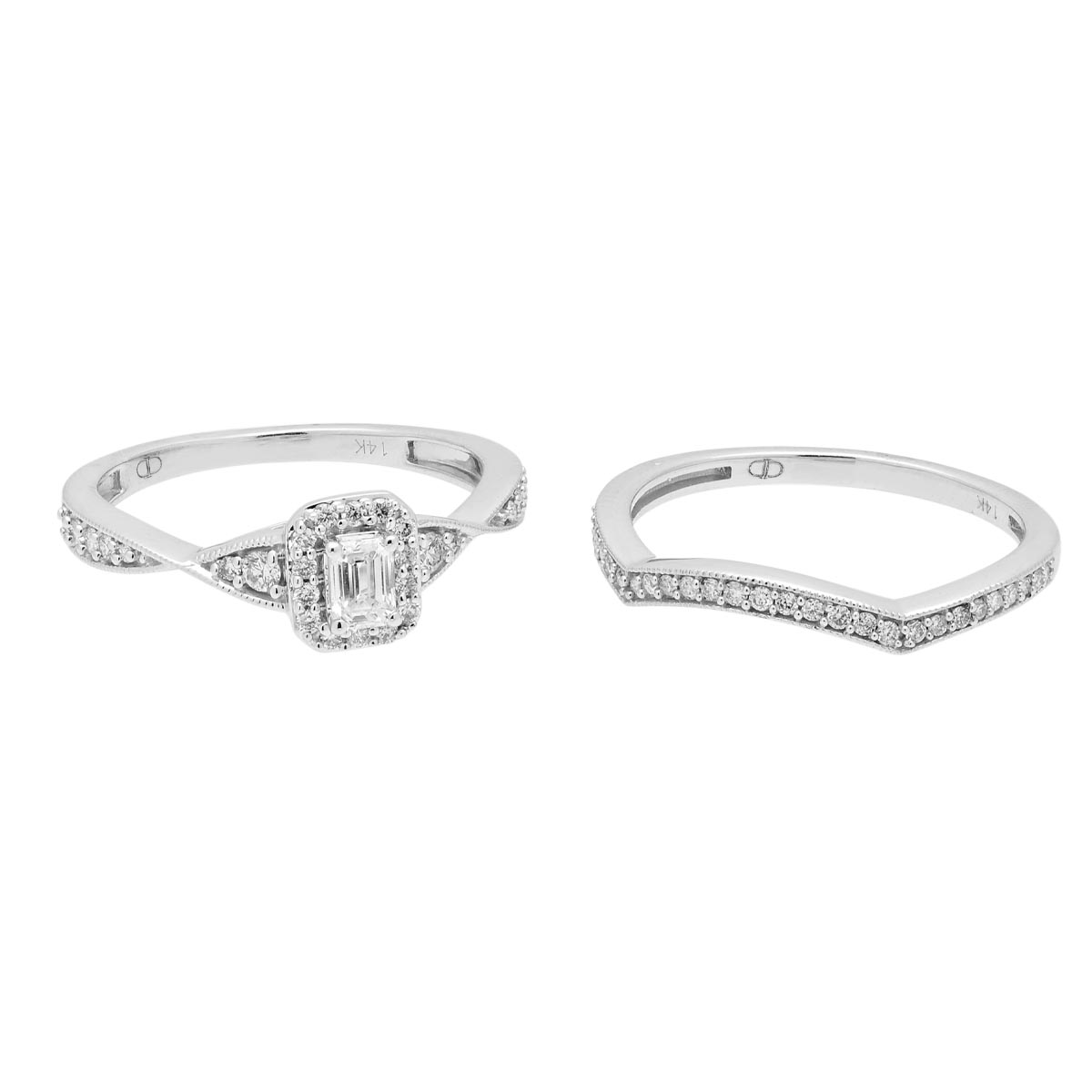 Emerald Cut Diamond Bridal Set in 14kt White Gold (1/2ct tw)